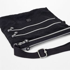 Kipling Keiko Black Crinkled Nylon Adjustable Travel Slim Crossbody Bag